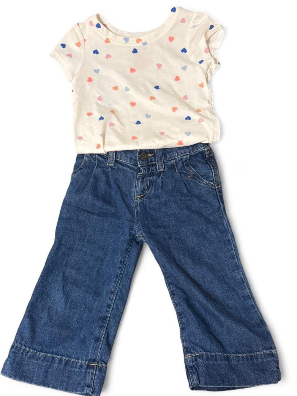 Carters Girls Coquette Heart Tee Wide Leg Denim Jeans Outfit Set Size 2T Blue